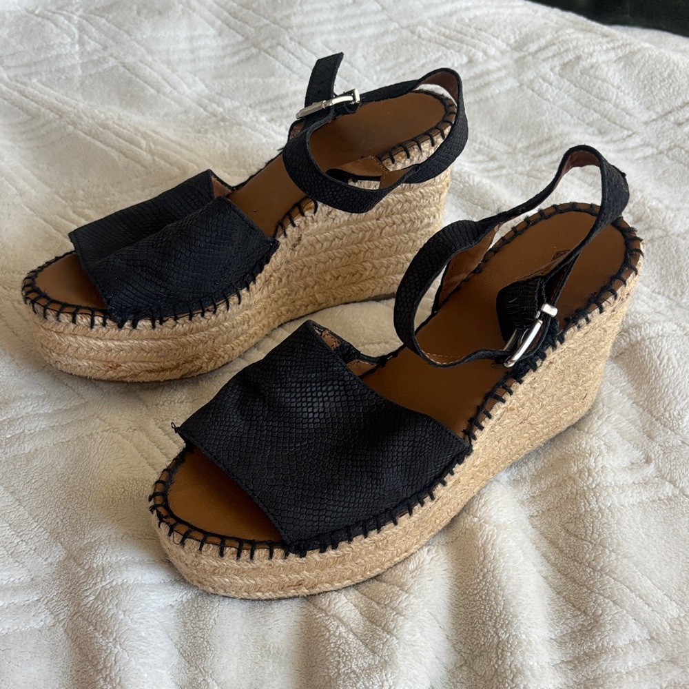 Franco Sarto Black Wedge Sandals Espadrille